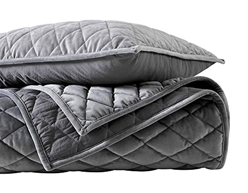 Vera Wang - Quilt Set-Soft & Luxurious Velvet, Reversible & Lightweight Bedding with Matching Shams, Polyester, Charcoal Grey, King