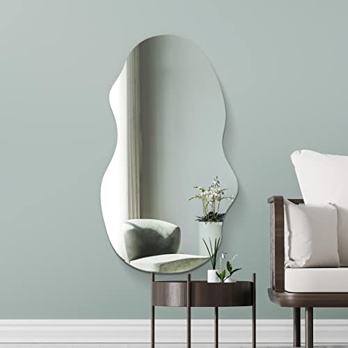 "MirrorOutlet The Lacuna - Frameless Modern Full Length Arched Leaner/Wall Mirror 47"" X 21"" (120CM X 54CM) Silver Mirror Glass with Black wooden Backing - Polished Edging"