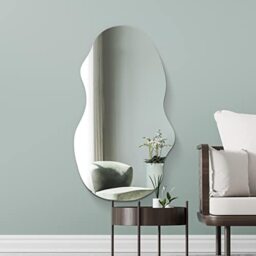 "MirrorOutlet The Lacuna - Frameless Modern Full Length Arched Leaner/Wall Mirror 47"" X 21"" (120CM X 54CM) Silver Mirror Glass with Black wooden Backing - Polished Edging"