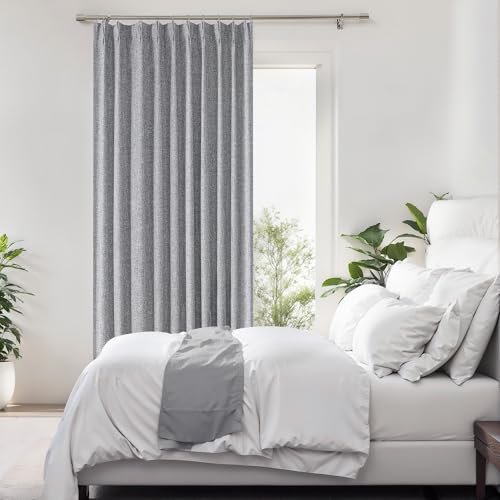 "Central Park Dark Gray Pinch Pleat Blackout Curtain with Hooks, 60""Wx90""Lx2 - with Full Blackout Liner, Linen Textured, Thermal Insulated, Room Darkening, Window Treatment Drape, Living Room Bedroom"