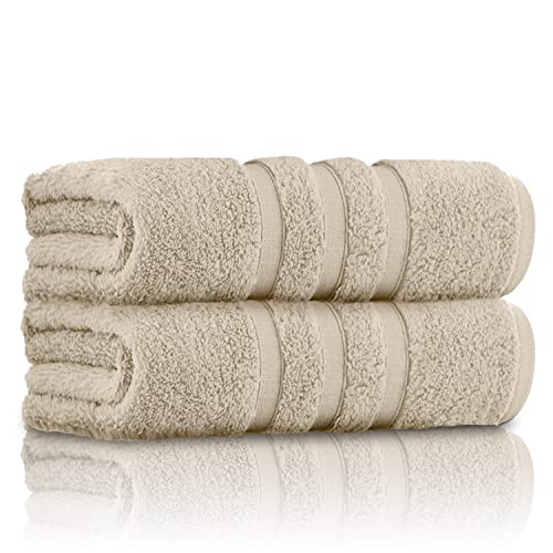 GC GAVENO CAVAILIA Luxury Quality Zero Twist Towels, Stripe Textured 100% Cotton 2 Pack Bath Sheets, Egyptian, Natural, 70x120 Cm