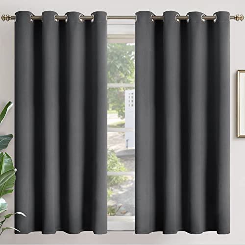 YoungsTex Dark Grey Blackout Curtains 45 Inches Length - Thermal Insulated with Grommet Room Darkening Curtain Drapes for Bedroom Kitchen, 2 Panels, 52 x 45 Inch