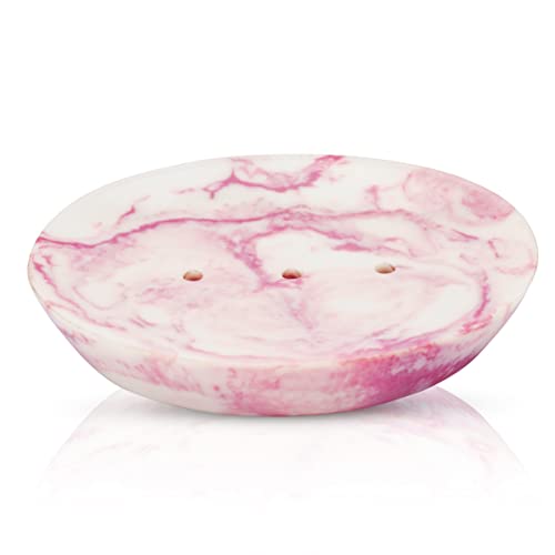 Ajuny Resin Soap Dish Holder with Self Drainage for Sink Soap Bars & Sponge - Soap Saver Tray Natural Plate Case for Kitchen Countertop Shower Bathroom Accessories Non-Slip Keep Dry Easy Clean Pink 5 In