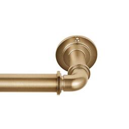 "MODE Industrial Room Darkening Collection 1 1/8"" Diameter Industrial Curtain Rod Set with Steel Wall Mounted Adjustable Curtain Rod, Blocks Light, Fits 72” to 144” Windows, Warm Gold"