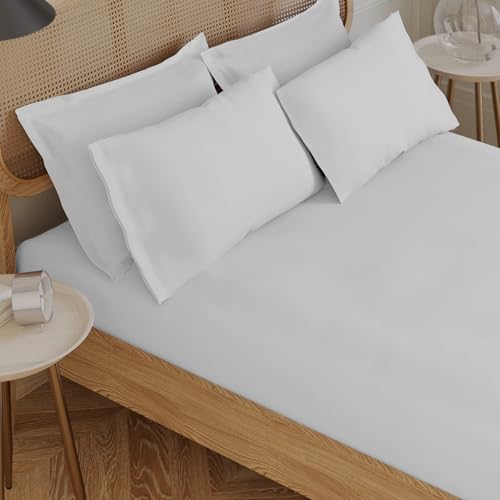 100% Pure Cotton, 300 TC Single Flat Sheet - Hotel Quality Crisp Percale Sheets, Skin Friendly & Breathable - 2” Hemstitched Flat Sheets - Light Grey
