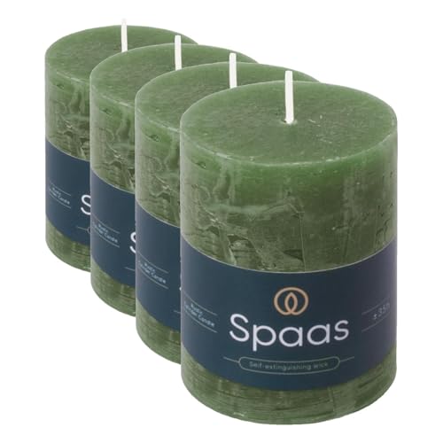 Spaas Rustic Pillar Candle 70/95 mm 35h, Dark Green (Pack of 4)