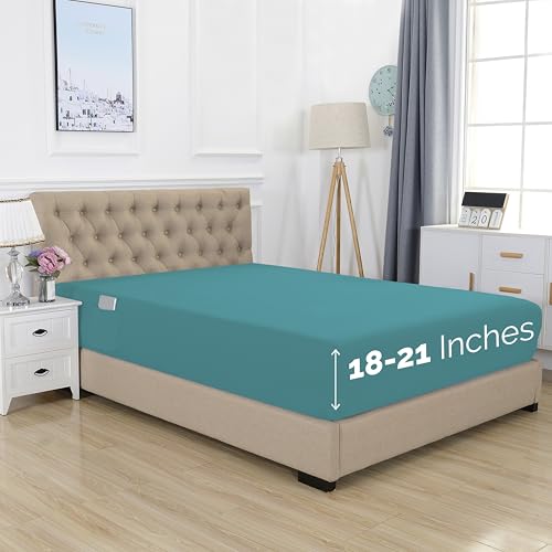 Elegant Comfort 1500 Premium Hotel Quality 18-21 Inches Deep - Extra Deep Pocket Single Fitted Sheet for High Mattress, Luxury and Softest, Smart Pocket - Wrinkle Free, Full, Turquoise