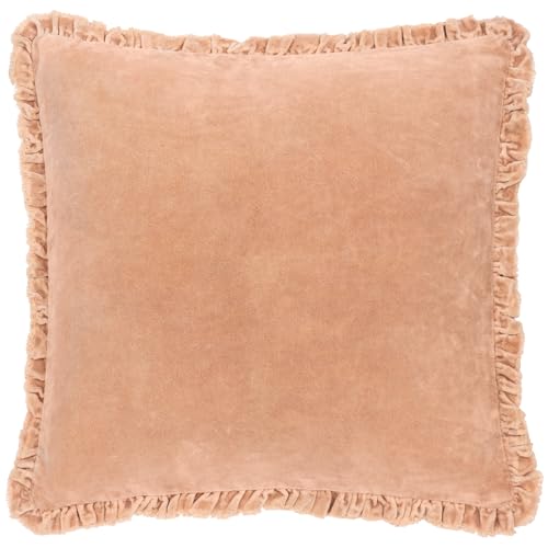 Yard furn Bertie Washed Cotton Velvet Feather Filled Cushion – Soft Velvet Relaxed Style Decorative Pillow (Cashew – 45x45cm)
