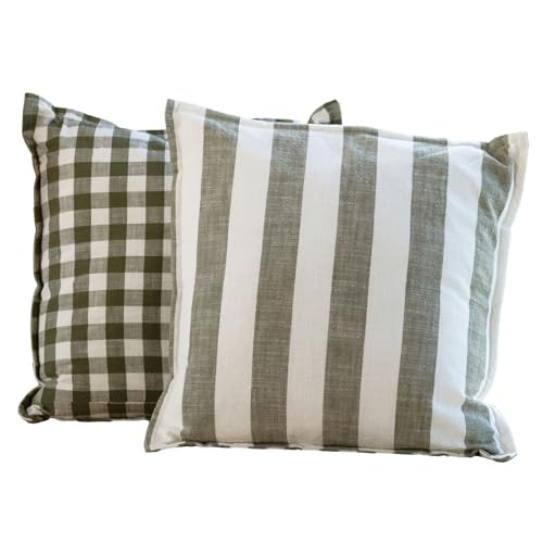 Home Maison QABANE LOURMARIN - 100% Cotton Cushion Cover - Reversible - Authentic and Friendly Style - Living Room Bedroom Sofa Armchair - 45 x 45 cm - Khaki