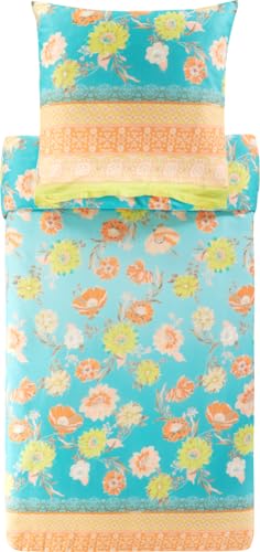 Bassetti POSILLIPO 9327419 Bed Linen + 2 Pillowcases Made from 100% Cotton Satin in Green V1, Dimensions: 200 x 200 cm