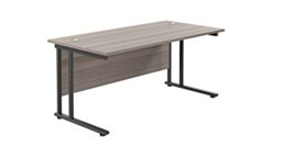 Office Hippo Heavy Duty Rectangular Cantilever Office Desk, Home Office Desk, Office Table, Integrated Cable Ports, PC Desk For Office or Home, 5 Yr Wty - Black Frame/Grey Oak Top, 180cm x 80cm