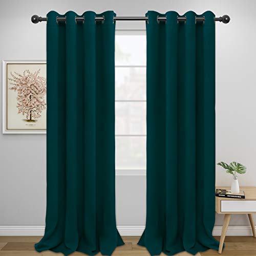 Easy-Going Blackout Curtains for Bedroom, Solid Thermal Insulated Grommet and Noise Reduction Window Drapes, Room Darkening Curtains for Living Room, 2 Panels (52x96 in,Deep Teal)