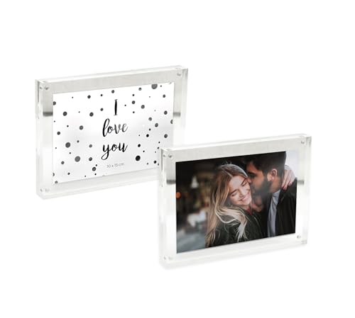 Inov8 Framing Premium Diamond Cut Double Sided Acrylic Picture Frame -for Two 4x6 inch (10x15cm) Photos, Silver