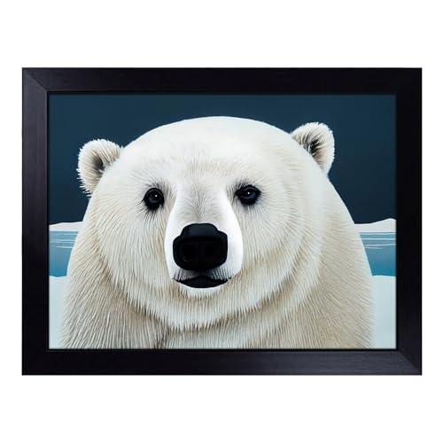 Lap Tray with Bean Bag Cushion, Incomprehensible Polar Bear - Handmade in the UK, Raised Wooden Edge, Padded Cushion, Heat-Resistant Wipe-Clean Surface, for Meals, Laptops and Crafts