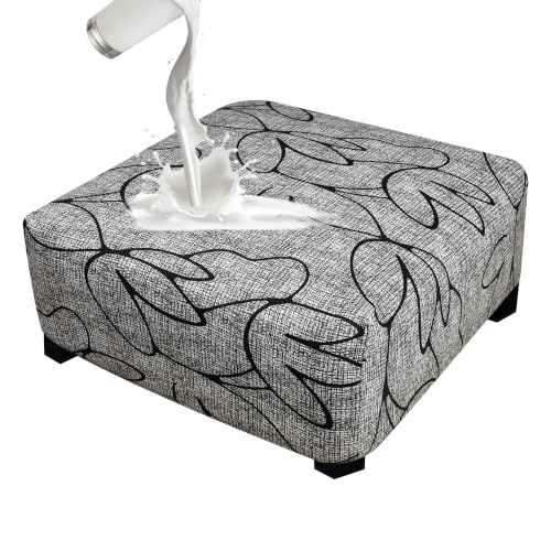 EVOLLER Stretch Square Ottoman Cover 40x40x15inch Waterproof Floral Foot Stool Ottoman Slipcover for Living Room Washable Removable