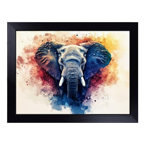 Lap Tray with Bean Bag Cushion, Colourful Elephant - Handmade in the UK, Raised Wooden Edge, Padded Cushion, Heat-Resistant Wipe-Clean Surface, for Meals, Laptops and Crafts