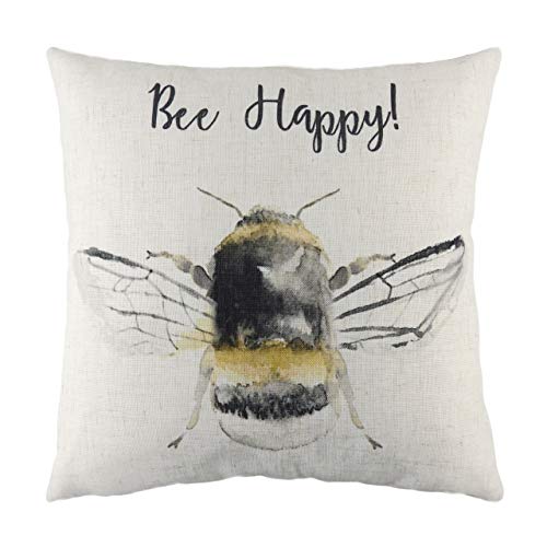 Evans Lichfield Bee Happy Polyester Filled Cushion, White, 43 x 43cm