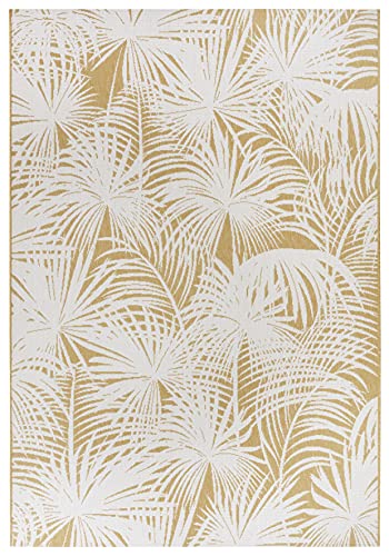 Bougari Lagosi Flat Weave Indoor & Outdoor Rug (120 x 170 cm, Floral Palm Design, 100% Polypropylene, UV and Moisture Resistant, for Balcony, Patio, Garden and Living Room) Cream Gold