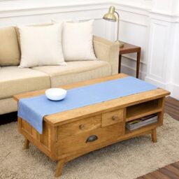 Solino Home Linen Cornflower Blue Hemstitch Table Runner 48 Inches - 100% Pure Linen Small Table Runner 14 x 48 Inch Ideal for Dresser and Coffee Tables - Classic Hemstitch - Christmas, Holiday