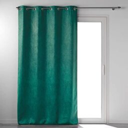 Douceur d'Intérieur, Green Opaque Crushed Velvet Melody Eyelet Curtain 135 x 280 cm