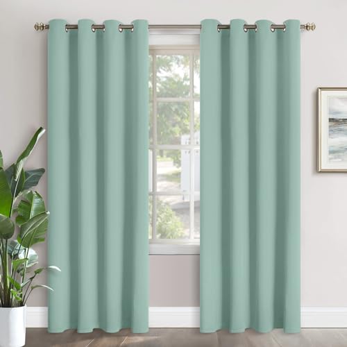 YoungsTex Light Sage Green Curtains for Bedroom Room Darkening 84 Inch Long - Grommet Drapes Privacy for Dining Living Room Window, 2 Panels, 52 X 84 Inch