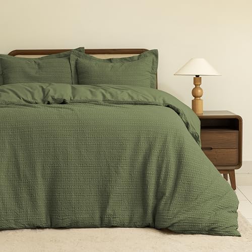 Dreamology Full Duvet Cover, Waffle Duvet Cover Full, 100% Cotton Waffle - Duvet Covers with Zipper Closure, Soft Textured & Breathable Duvet Cover Set,Bedding Duvet Cover Set 3 Pieces (Green)