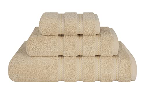 American Soft Linen, 3 Piece Towel Set, 1 Bath Towel 1 Hand Towel 1 Washcloth, Super Soft and Absorbent, 100% Turkish Cotton Towels for Bathroom and Kitchen Shower Towel, Sand Taupe