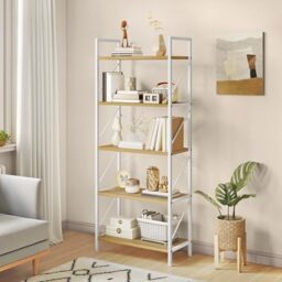 YITAHOME Bookshelf, 5 Tiers Bookcase Tall Book shelf with Metal Frame, Industrial Display Storage Rack, Shelving Units for Living Room Bedroom Home Office Kitchen, White and Oak Book Shelves