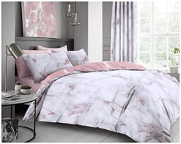 GC GAVENO CAVAILIA Premium Quality Marble Reversible Duvet Set, Soft & Cosy Textured Printed Quilt Cover, Polycotton Bedding, King, Blush Pink