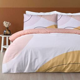 Sleepdown Oversize Geometric Panel Blush Pink Reversible Duvet Cover Quilt Pillow Cases Bedding Set Soft Easy Care - King (220cm x 230cm)