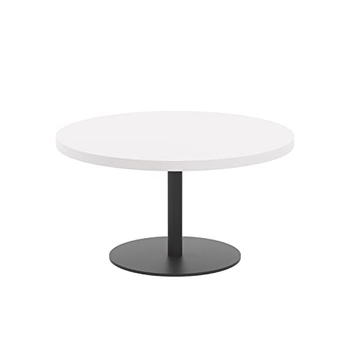 Office Hippo Circular Coffee Table, Sturdy & Stylish Small Table Desk, Laptop Table For Cafe, Coffee Shop or Bar, Versatile Office Table Ideal For Breakroom, 5 Year Guarantee - White / Black