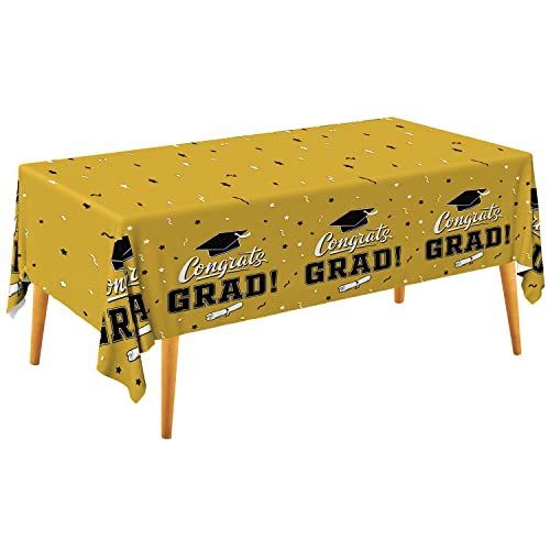 Gatherfun Graduation Tablecloths Graduation Party 2022 Table Decorations Waterproof Plastic Rectangular Disposable Table Cover for Congrats Grad Party Supplies 3PCS 54x108 Inch, Gold