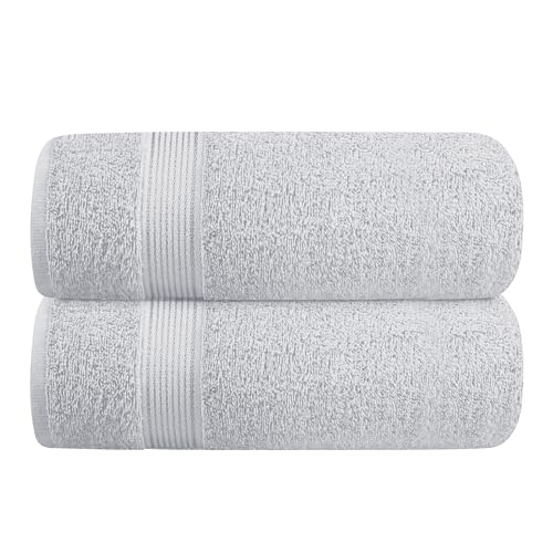 BELIZZI HOME Cotton 2 Pack Oversized Bath Towel Set 28x55 inches, Large Bath Towels, Ultra Absorbant Compact Quickdry & Lightweight Towel, Ideal for Gym Travel Camp Pool - Light Grey