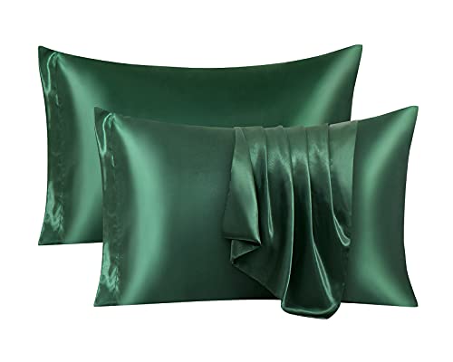 Ersmak Satin Pillowcase Queen Set of 2, Ultra Soft & Silky Satin Pillow Cases for Hair and Skin, Wrinkle Fade Resistant Pillow Covers with Envelope Closure (Dark Green)