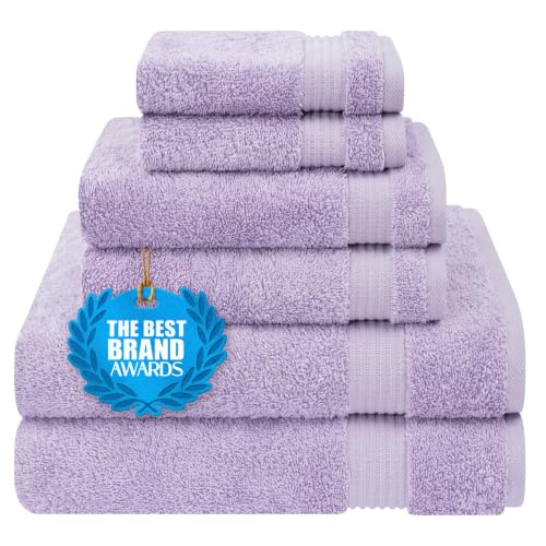 Cotton Paradise 6 Piece Towel Set, 100% Turkish Cotton Soft Absorbent Towels for Bathroom, 2 Bath Towels 2 Hand Towels 2 Washcloths, Lilac Towel Set