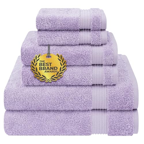 Cotton Paradise 6 Piece Towel Set, 100% Turkish Cotton Soft Absorbent Towels for Bathroom, 2 Bath Towels 2 Hand Towels 2 Washcloths, Lilac Towel Set