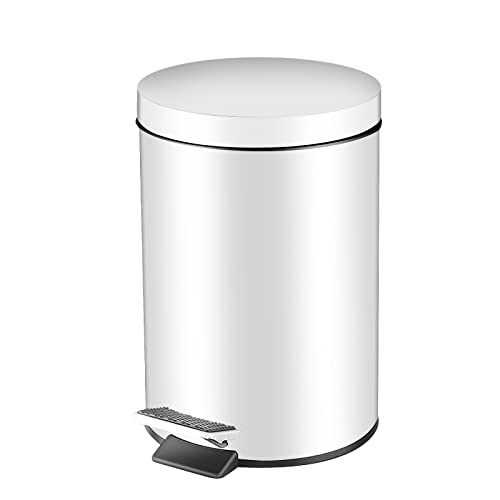 Pedal Bin, 3L Round Stainless Steel Bathroom Bin Kitchen Bin with Lid, Rubbish Bin Trash Bin Waste Basket with Removable Inner Bucket for Home, Kitchen, Office (White)