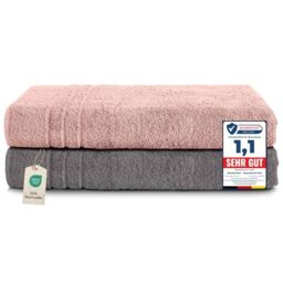 Komfortec Jumbo Bath Towels, 100% Cotton, Quick Dry, 80x200, Grey & Pink
