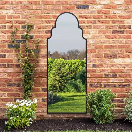 "MirrorOutlet The Arcus - Black Framed Modern Full Length Arched Leaner Wall Garden Mirror 71"" X 28"" (180CM X 70CM) Silver Mirror Glass with Black All weather Backing."