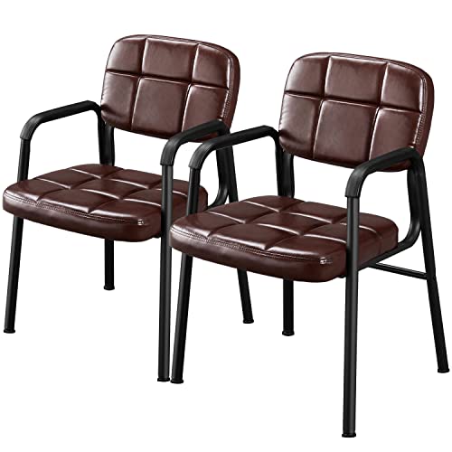 Yaheetech Dining Chairs 2pcs Reception Chair Leather Guest Chairs Ergonomic Upholstered Office Armchair for Home and Kitchen Brown