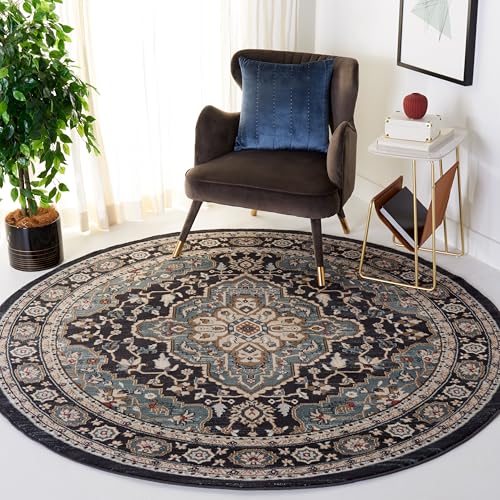 Safavieh Traditional Rug for Living Room, Dining Room, Bedroom - Lyndhurst Collection, Short Pile, in Grey and Teal, 200 x 200 cm