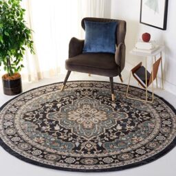 SAFAVIEH Traditional Rug for Living Room, Dining Room, Bedroom - Lyndhurst Collection, Short Pile, in Grey and Teal, 200 x 200 cm