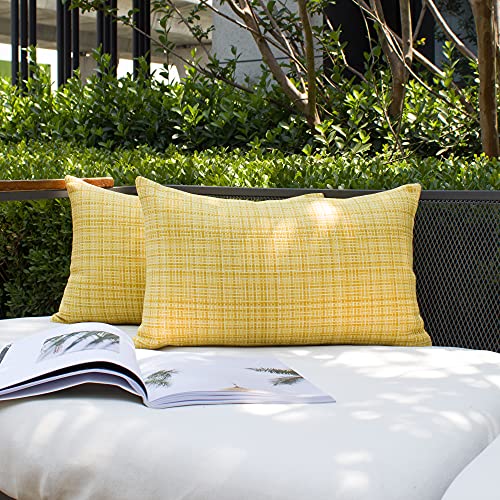 Kevin Textile Pack of 2 Decorative Outdoor Waterproof Throw Pillow Covers Lumbar Pillowcases Modern Cushion Cases for Patio Couch Bench 12 x 20 Inch Yellow