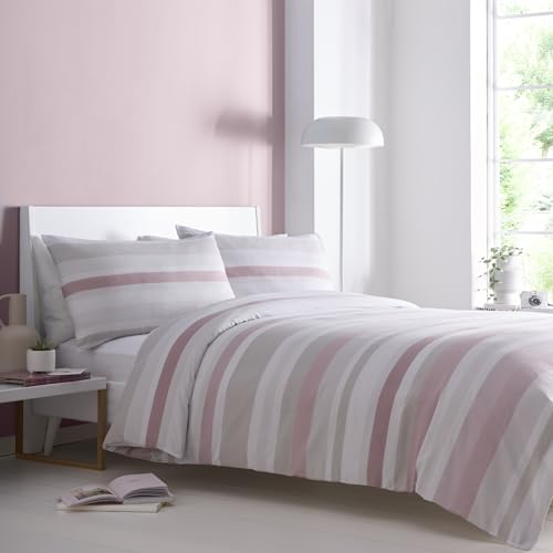 Portfolio Home Simply Stripes Modern Pink Single Soft Easy Care Bed Linen Bedding Duvet Cover Quilt Set With Pillow Case
