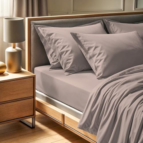 Premium Ranforce Super King Fitted Sheet (180 x 200 + 30 cm), 100% Cotton, 145 Thread Count, Machine Washable at 30°C, Elegant Beige Colour for Luxurious Comfort