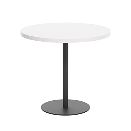 Office Hippo Circular Office Table, Sturdy & Robust Mid-Height Table Desk, Circular Work Table For Home Office, Versatile Desk Table For Canteen, Reception Area, 5 Year Guarantee - White / Black