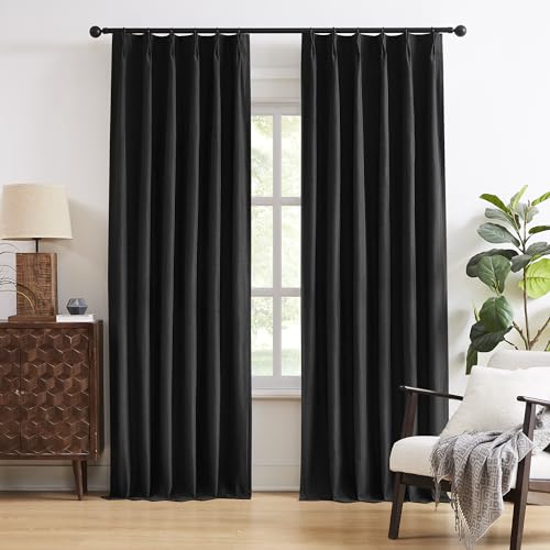 DUALIFE Thermal Insulated Blackout Curtains with Hooks for Bedroom and Living Room, 2 Panels 40 x 90 Inch, Black