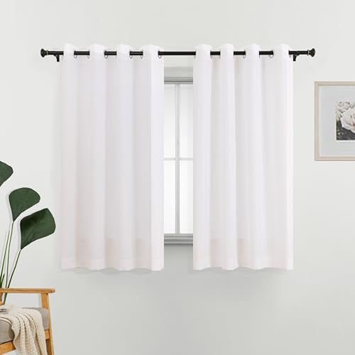 "L.Z.E White Light Filtering Privacy Kitchen Curtains 45 Inch Length 2 Panels Set, Non-See-Through Semi Sheer Curtains for Living Room Doorway Divider, Window Panels Grommet Top (55"" W x 45"" L)"