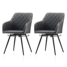 TUKAILAi Dining Chairs Set of 2, 360° Swivel Upholstered Kitchen Armchairs with Backrest and Metal Legs, Faux Leather Chairs for Home Office Bedroom Living Room Lounge(A – Dark Grey,Pack of 2)