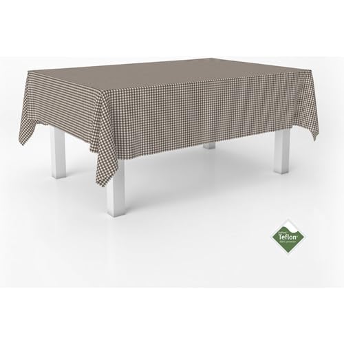ECOMMERC3 Tablecloth Vichy Small Square Stain Resistant Round 140 cm Brown - For kitchen round table, small vichy with Teflon finish: wipe clean, made in Spain